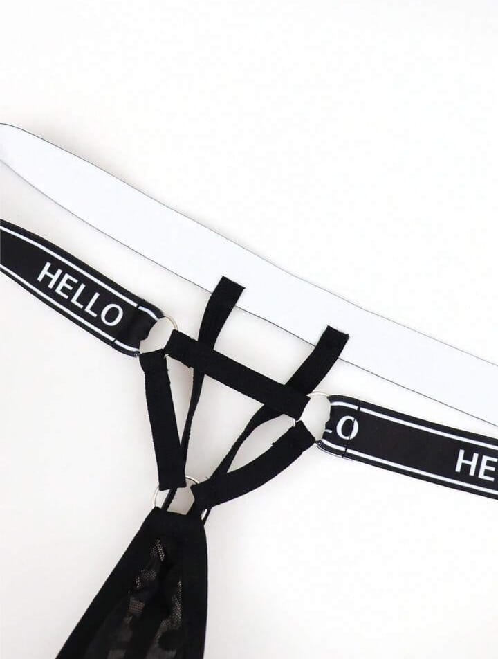 Men's Lace Trim Underwear For Men, Black, Mid Waist